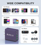[2-Pack] USB C Wall Charger, 60W Charger Block 5-Port PD Fast Charging Blocks,Multiport 2USB C+3USB A Plug,Type C Power Adapter Brick Cube for iPhone 17/16/15/14/13/Pro,Samsung,for Switch（Purple）