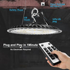 Lightdot 150W Smart LED High Bay Light 22500lm UFO High Bay Shop Light, AC100-277V 5000K Daylight with Plug for 22-32FT Height Barn/Garage -6Pack