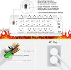 QINLIANF Surge Protector Power Strip - 6Ft Flat Plug Heavy Duty Extension Cord with 24 Outlets and 4 USB Ports(2 USB-C Ports), 1875W/15A, 4100J, for Home, Office, Dorm, ETL Listed, White