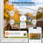 Dzees Window Bird Camera with Strong Suction Cups, 2K HD WiFi Bird Feeder Camera with AI Bird Recognition, Live Streaming, Two-Way Audio, Cloud & SD Storage, Perfect for Bird Lovers and Educators
