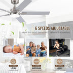 SODSEA Ceiling Fans with Lights, 52 inch Nickel Ceiling Fan with Light and Remote Control, Reversible, 3CCT, Dimmable, Noiseless, Small Ceiling Fan for Bedroom, Indoor/Outdoor Use