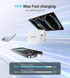 Retractable Wall Charger,40W Dual Port QC3.0+PD Fast USB C Charging Block,Type C Power Adapter Brick Cube for iPhone 17/16/15/14/13/12 Pro Max Plus,Samseng Galxy S24/S23(with 2.6FT USB C Cable)