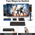 8 in to 1 Out RCA/HDMI Switcher，4 Way HDMI 2.0 + 4 RCA to HDMI Converter，4:3/16:9 Switcher Support 4K and 3D for PS1/2/3/4/5, N64, SNES, Switch, DVD, Roku, Fire Stick，etc.