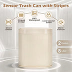 Bathroom Trash Can with Lid Automatic 2 Gallon Sensor Trash Bin, 7.5 Liter Smart Rubbish Bin, Motion Sensor Waterproof Bathroom Decor, Plastic Narrow Garbage Can for Bedroom, Office, Beige