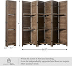 Partition Room Dividers, Folding Wood Privacy Screen with Three Display Shelves Suitable for Home Office, Study, Art Display - 6 Panel, 67 * 77inch (Brown)