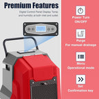 MOUNTO 180Pints Commercial Dehumidifier with Pump and Drain Hose, LGR Portable Dehumidifier with wheels for Home, Basements, Garages, and Job Sites. (Red)