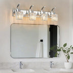FDPBY Modern Bathroom Vanity Light, 4-Light Chrome Wall Sconce with Crystal Accents, Over Mirror Bathroom Lighting Fixture, 32.67" Long Dimmable Vanity Lamp for Makeup, Easy Installation