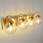 Beionxii 4-Light Bathroom Vanity Light Fixtures, 3 Light Brushed Gold Bathroom Light Fixtures with Clear Glass Shade, Modern Wall Sconces Lighting Over Mirror, Living Room, Hallway, BX-VL03BG-4CG