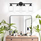Guliaofo 4-Light Bathroom Light Fixtures, Black Vanity Lights for Mirror with Textured Milky White Glass Shade, Modern Kitchen Light Fixtures Wall Sconce Light - E26 Base
