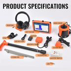 PQWT L5000 Underground Water Leak Detectors Indoor Outdoor Wall Water Pipe Detector Machine Multi Sensor Acoustic Pipeline Leakage Detection Kit Noise Reduction Headphone Smart Touchscreen Carry Case