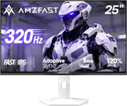 Amzfast 25 Inch White Gaming Monitor 320Hz/300Hz/240Hz, FHD 1080P 1ms Fast IPS Monitor, 12 Months Warranty Exchange (HDMI & DP Dual Cable) TÜV Rheinland Eye Care | AI Crosshair, Night Vision Function