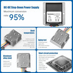 Yancincny 360W 24A 15V DC-DC Buck Converter 36V 48V 60V 72V 84V to 24V 15A Transformer - 30-90V Step Down to 24V Waterproof Power Supply with Fuse for Golf Cart/Truck/RVs/Marine/Solar
