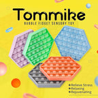 TOMMIKE Hexagon Push Pop Fidget Toy Bubble Sensory for Anxiety & Stress Relief Special Needs Autism Learning Office School Game Crafts Kids Adults (Black)