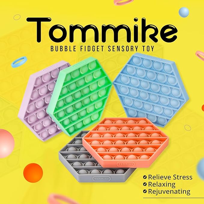 TOMMIKE Hexagon Push Pop Fidget Toy Bubble Sensory for Anxiety & Stress Relief Special Needs Autism Learning Office School Game Crafts Kids Adults (Black)