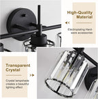 EJIAXIN 4 Light Round Crystal Vanity Lights, Modern Black Crystal Wall Light Bath Mirror Light Fixture Over Mirror Bathroom Wall Sconces for Bathroom Living Room
