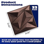 Art3dwallpanels Antique Copper 33 Pack 3D Wall Panels for Interior Decor, PVC Textured Wall Panels 12''x12'' Cover 32.Sq.Ft.Antique Copper