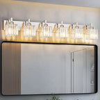FDPBY Modern Bathroom Vanity Light 6-Lights Brushed Nickel Vanity Light Crystal Wall Light Bathroom Light Fixtures