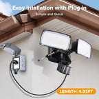 LUTEC 2 Pack 21W Plug in Motion Sensor Light Outdoor, Flood Lights Outdoor Motion Sensor,2500LM, 5000K Daylight,IP65 Waterproof,Adjustable 2 Heads Wall Light for Garage, Porch, Yard - Black