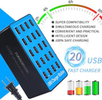 USB Charging Station,100W 20-Port Multi Device Charger with Intelligent Safety Features,Charging Station for Multiple Devices Phone,Watch,Pad,Speakers,Headphones,PS Compact for Home,Office,Travel