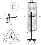 NectaCol Triangular Gridwall Panel Display Stand with Base and Pole, Black Grid Wall Panels with Wheels, Craft Gridwall Display Rack, Art Display Stand, Show Rack, Extra 12pcs Hooks