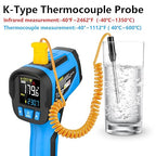 TEMIRUP Infrared Thermometer Temperature Gun -40℉ to 2462℉, 30:1 High Temp Laser Thermometer/K-Type Probe 14°F~932°F, Digital IR Pyrometer Temp Gun for Cooking, Engine, Kiln, Forging, HVAC&Industrial