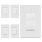 LIDER Brushed White Minimalist Design Decorator Switch with Screwless Wall Plate, Frameless Wall Light Switch, On/Off Rocker Switch, Single Pole, Residential Grade, 3 Wire, 15A 120-277VAC, 5 Pack