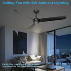ocioc 52 Inch Ceiling Fans with Lights and Remote,Modern Ceiling Fan with Quiet Reversible DC Motor,6 Speeds,Timer,Dimmable, Black Ceiling Fan for Bedroom,Patios