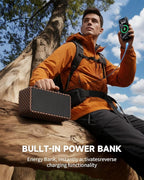 DINDIN Portable Bluetooth Speaker： 80W (Peak), 20H Playtime, Wireless Big Wood Boombox with Deep Bass, Subwoofer, TWS, Large, Loud Speaker for Party, Outdoor, Backyard, Beach, Home,Gift（Black+Brown）