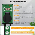 COOS BAY Digital Thermostat Controller -4 to 108°F, Temperature Control for Greenhouse Heater, Heat Mat, Grow Tent, Garage, Reptile Enclosure, Homebrew, Seedling, 15A/1500W, Green, 1 Pack