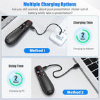 2-in-1 USB Type C Presentation Clicker, Clicker for PowerPoint Presentations, Rechargeable Wireless Presenter Remote, Pointer RF 2.4GHz USB PowerPoint Clicker Slide Advancer with Volume Control