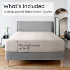 Bambaw 100% Viscose Derived from Bamboo Fitted Sheet Queen Size, Cooling Fitted Sheet Only, 16’’ Deep Pocket Sheets with Corner Straps, Queen Size (Sand)