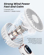 coldSky Portable Handheld Fan, 4000mAh Battery Operated 3 in 1 Multifunction Personal Travel Fans with Digital Display, 90° Foldable Desk Fans with Base, 5 Speed Lash Fan for Makeup/Office (White)