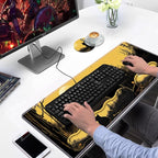Ergonomic Keyboard Wrist Rest & Mouse Pad Wrist Rest Set, Large XXL Gaming Desk Mat 31.5"x 11.8" with Non-Slip Base, Memory Foam, Easy Typing Pain Relief for Home & Office, Black Cat