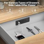 CCCEI 6 Outlets Dual Side Recessed Power Strip with USB C Ports, Furniture Flush Mount, Under Desk, Desk Top Multiple Outlets, Hidden Charging Station for Conference Table, Nightstand, Black. 10FT.