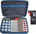 YAWEWYA Battery Organizer Storage Case with Tester:Battery Holder Box Garage Organizer Battery Vault Daddy Box with Zipper Mesh Pocket Fit for 18650 Batteries AA AAA C D 9V etc
