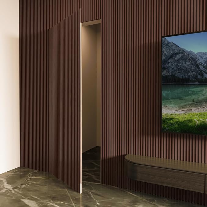Art3d Slat Wood Wall Paneling for Interior and Ceiling Decoration - Pack of 4pcs + 1pc End-Trim, Size 108 x 5.7in.- Smoked Oak