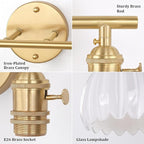 Shenmoyl Bathroom Light Fixtures, 2-Light Brass Vanity Wall Light Over Mirror with White Tulip Glass Shade for Bedroom Living Room (Bulb Not Included)