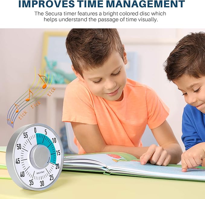 Secura 60-Minute Visual Timer 6-Inch Mechanical Countdown Timers for Teaching, Meeting, Cooking, Working - Timer for Kids with Magnetic Backing, Foldable Legs, Hanging Hole (Blue)