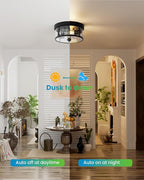 2Pack Outdoor Ceiling Light with Motion Sensor 9.3in - Porch Lights Outdoor, E26 Base, Flush Mount, 360° Detection, 3 Modes (Auto/Dusk to Dawn/Always-on), Farmhouse Ceiling Light for Porch, Entryway