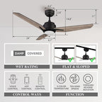 SMAAIR 48 Inch Smart Ceiling Fan with Dimmable Light Remote Control, Indoor Outdoor DC Ceiling Fan with 3 Blade for Bedroom, Living Room Works with Alexa/Google Assistant/Siri Shortcuts, Light Wooden
