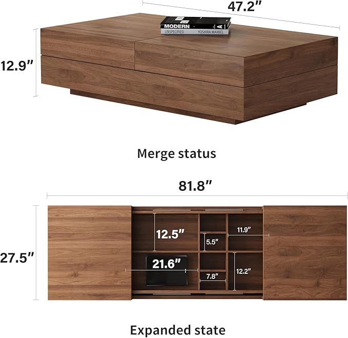 gaoyangjiaju Mid-Century Modern 94.48" TV Stand and Expandable Coffee Table Set, Large Walnut Entertainment Center with Storage for Living Room and Bedroom Furniture Decor