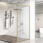 Bathroom Fixed Glass Shower Wall Panels, 34 in W x 74 in H Framed Tempered Shower Glass Panel for Open Walk-in Bathroom and Bathtub, Clear Glass Shower Panel with Matte Brushed Gold Finish