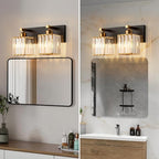 FDPBY Modern Bathroom Vanity Light 2-Lights Black Gold Crystal Bathroom Wall Light Vanity Light Fixtures，12.59-inch Modern Minimalist Design