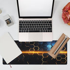Eflxamz Large Gaming Mouse Pad for Desk,Golden Lines Honeycomb Technology Desk Mat,Honeycomb Technology Desk Pad,Extended Computer Keyboard Mouse Pad with Non-Slip Base and Stitched Edge,31.5"x11.8"