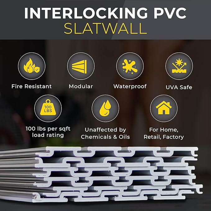 DLDIRECT 96" X 48" - Grey Slatwall Panel Garage Organizer: Heavy Duty Wall Mounted PVC Rack, Interlocking Slat Paneling for Garage Storage, Slotwall Board, Shelves System