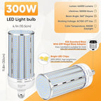 XYCN 2 Pack 300W Corn LED Light Bulb Fanless,5000K Daylight(3000 Watt Equivalent) E26/E39 Large Mogul Base LED Cob Lamp 44,000LM for Outdoor Indoor Garage Warehouse Factory Workshop Street Backyard