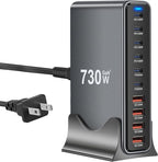 730W USB C Charger Block, 10 Port Fast USB Charging Station for Multi Devices, GaN Ⅲ Charging Block Double 140W/100W/65W PD PPS Port Laptop Charger Compatible with MacBook Pro/Air/iPhone 16/15/Samsung