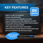 OREI 8K eARC HDMI Matrix Switch 4 X 2, Switcher with Audio Extractor UltraHD Supports Upto 4K @ 120Hz IR EDID HDCP 2.3 - Remote Control (BK-402A)