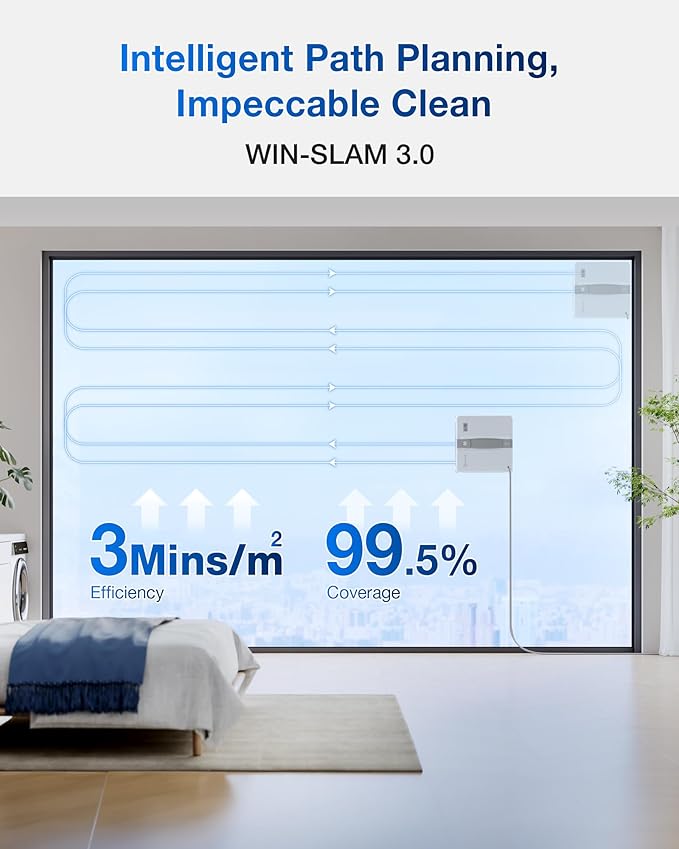 ECOVACS WINBOT Mini Window Cleaning Robot - Compact Design, Dual Nozzles with Ultrasonic Spray, 9-Stage Protection System, Intelligent Path Planning, 3 Cleaning Modes, Anti-Slipping System