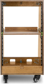 Sound Town DIY Slanted 16U Studio Rack (8U Top + 8U Lower), with 2U Bottom Storage, Slide-Out Tray, Caster, Plywood, Weathered Brown For Recording Room, Home Studio (SDRK-ST16TB)
